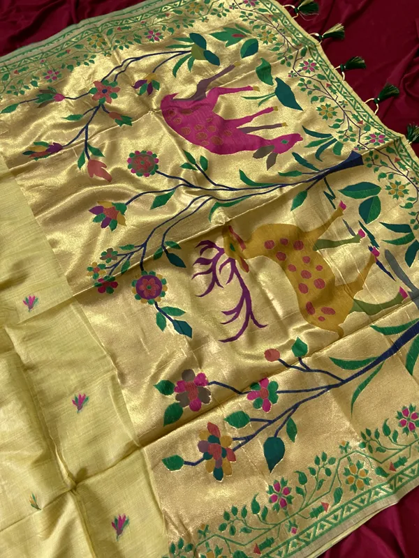 Deer_Yellow_–_Deer_Motif_Wedding_Special_|_Premium_Soft_Muga_Cotton_Paithani_Saree_with_Colourful_3D_Woven_Zari_Deer_Design_Pallu