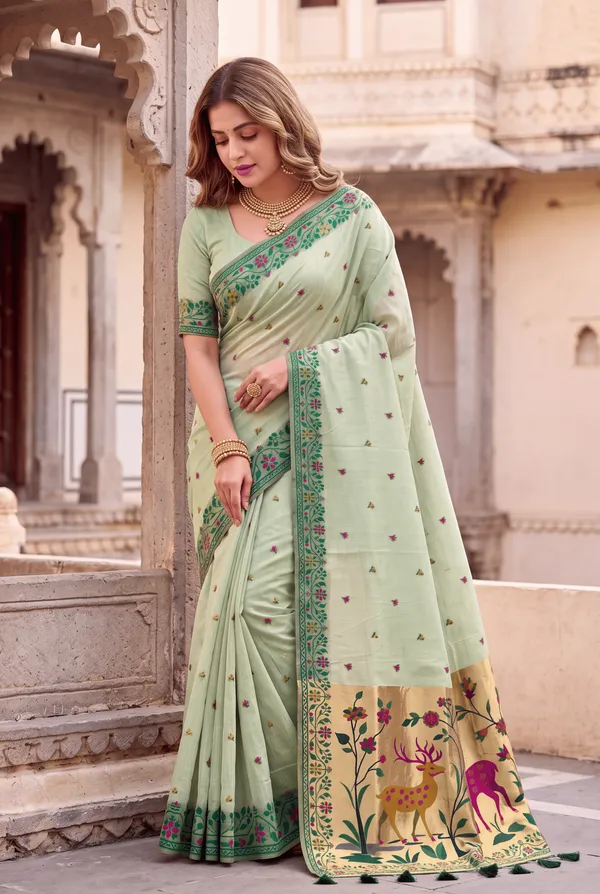 Deer_Pista_Green_–_Deer_Motif_Wedding_Special_|_Premium_Soft_Muga_Cotton_Paithani_Saree_with_Colourful_3D_Woven_Zari_Deer_Design_Pallu