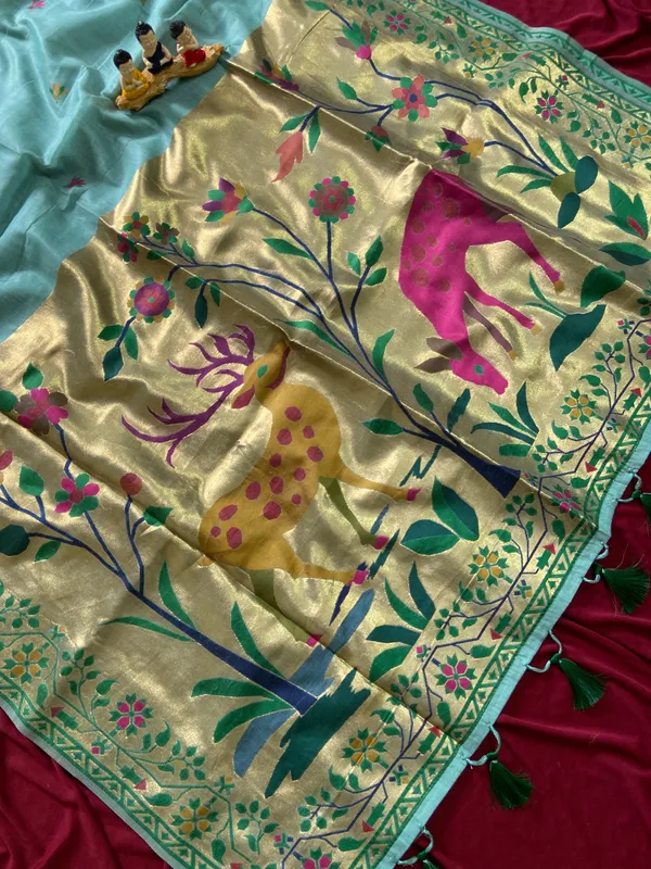Deer_Sky_Blue_–_Deer_Motif_Wedding_Special_|_Premium_Soft_Muga_Cotton_Paithani_Saree_with_Colourful_3D_Woven_Zari_Deer_Design_Pallu