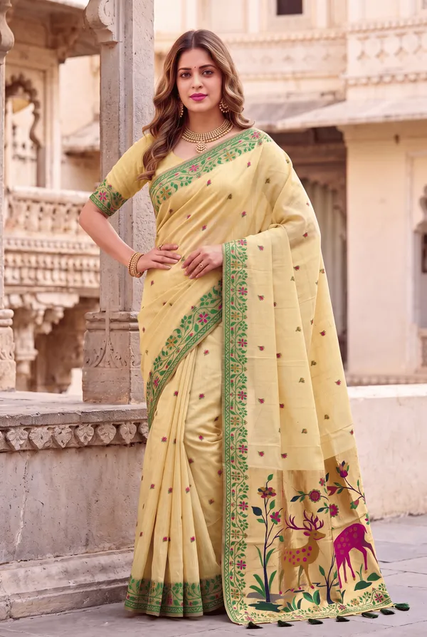 Deer_Yellow_–_Deer_Motif_Wedding_Special_|_Premium_Soft_Muga_Cotton_Paithani_Saree_with_Colourful_3D_Woven_Zari_Deer_Design_Pallu