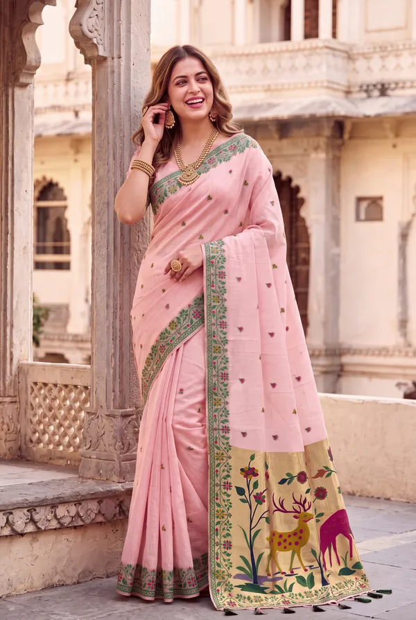 Deer_Pink_–_Deer_Motif_Wedding_Special_|_Premium_Soft_Muga_Cotton_Paithani_Saree_with_Colourful_3D_Woven_Zari_Deer_Design_Pallu