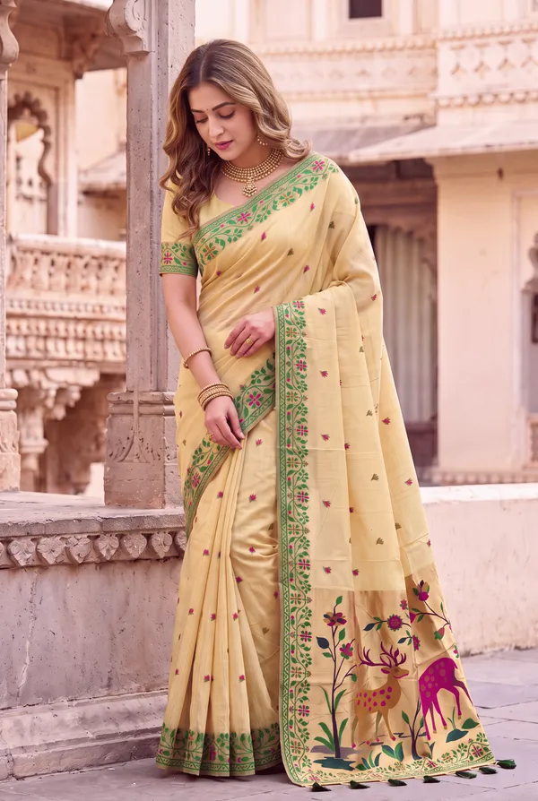 Deer_Yellow_–_Deer_Motif_Wedding_Special_|_Premium_Soft_Muga_Cotton_Paithani_Saree_with_Colourful_3D_Woven_Zari_Deer_Design_Pallu