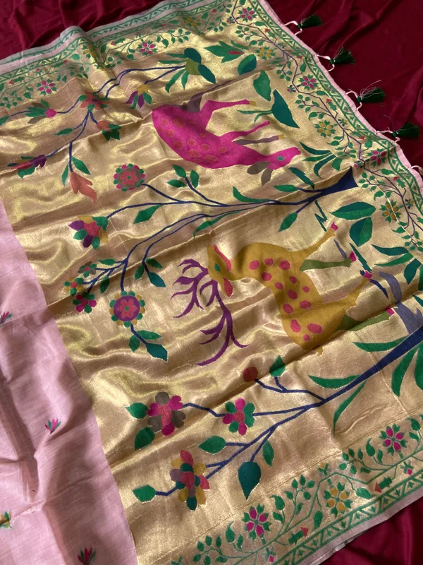 Deer_Pink_–_Deer_Motif_Wedding_Special_|_Premium_Soft_Muga_Cotton_Paithani_Saree_with_Colourful_3D_Woven_Zari_Deer_Design_Pallu