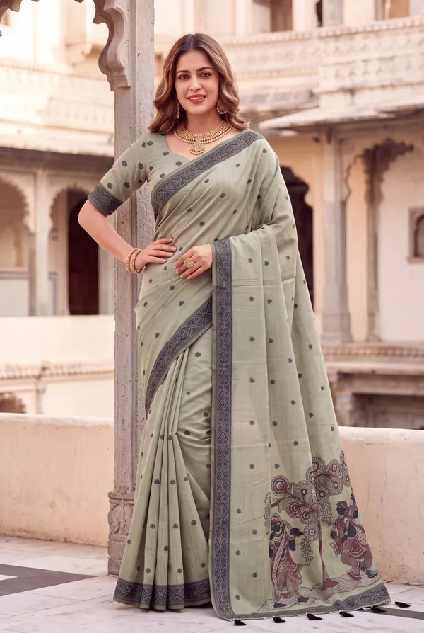 Premium_Soft_Muga_Cotton_sarees_with_Beautiful_Colourfull_3D_Woven_Design_Pallu_With_Attractive_All_Over_Resham_Weaving_Butti_Design_With_Resham_Weaving_Border_And_Running_Blouse_With_Fancy_Tassels