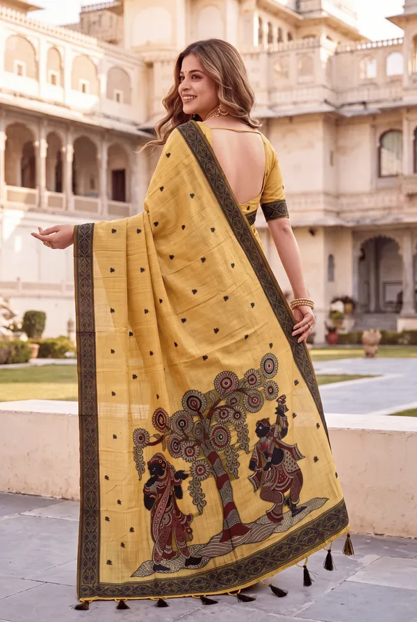 Premium_Soft_Muga_Cotton_sarees_with_Beautiful_Colourfull_3D_Woven_Design_Pallu_With_Attractive_All_Over_Resham_Weaving_Butti_Design_With_Resham_Weaving_Border_And_Running_Blouse_With_Fancy_Tassels