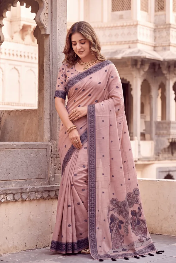 Premium_Soft_Muga_Cotton_sarees_with_Beautiful_Colourfull_3D_Woven_Design_Pallu_With_Attractive_All_Over_Resham_Weaving_Butti_Design_With_Resham_Weaving_Border_And_Running_Blouse_With_Fancy_Tassels