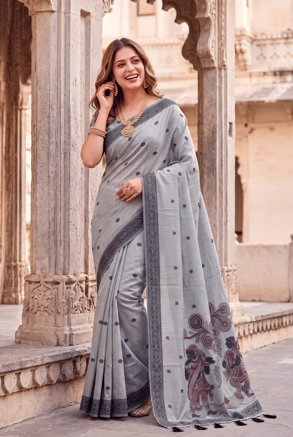 Premium_Soft_Muga_Cotton_sarees_with_Beautiful_Colourfull_3D_Woven_Design_Pallu_With_Attractive_All_Over_Resham_Weaving_Butti_Design_With_Resham_Weaving_Border_And_Running_Blouse_With_Fancy_Tassels
