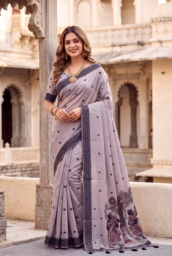 Premium_Soft_Muga_Cotton_sarees_with_Beautiful_Colourfull_3D_Woven_Design_Pallu_With_Attractive_All_Over_Resham_Weaving_Butti_Design_With_Resham_Weaving_Border_And_Running_Blouse_With_Fancy_Tassels