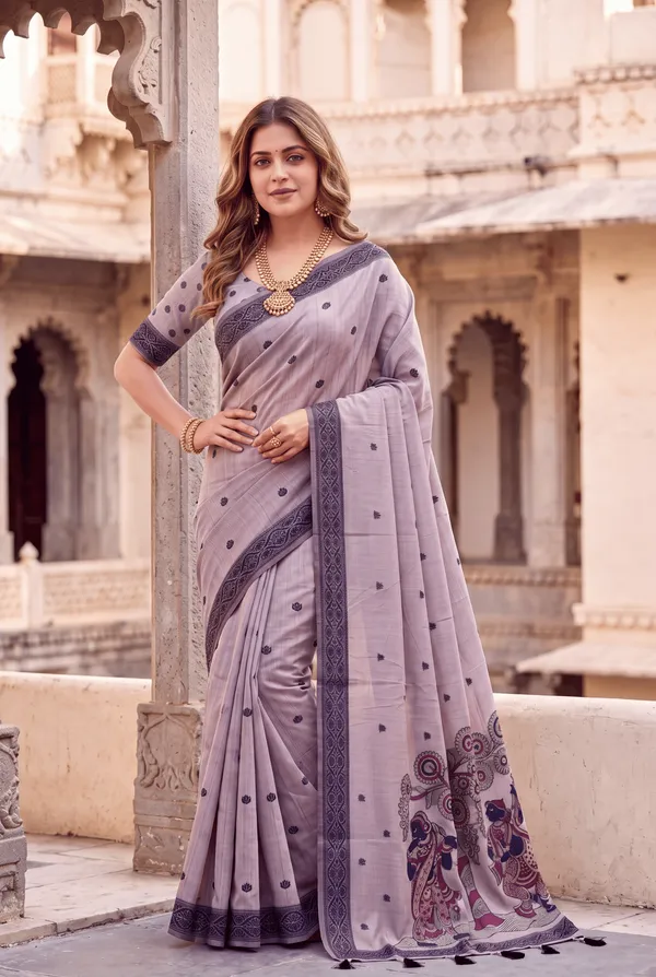 Premium_Soft_Muga_Cotton_sarees_with_Beautiful_Colourfull_3D_Woven_Design_Pallu_With_Attractive_All_Over_Resham_Weaving_Butti_Design_With_Resham_Weaving_Border_And_Running_Blouse_With_Fancy_Tassels