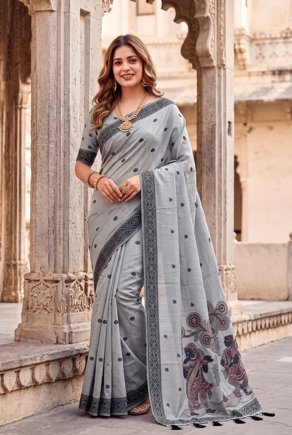 Premium_Soft_Muga_Cotton_sarees_with_Beautiful_Colourfull_3D_Woven_Design_Pallu_With_Attractive_All_Over_Resham_Weaving_Butti_Design_With_Resham_Weaving_Border_And_Running_Blouse_With_Fancy_Tassels