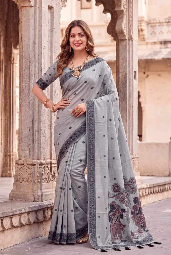 Premium_Soft_Muga_Cotton_sarees_with_Beautiful_Colourfull_3D_Woven_Design_Pallu_With_Attractive_All_Over_Resham_Weaving_Butti_Design_With_Resham_Weaving_Border_And_Running_Blouse_With_Fancy_Tassels