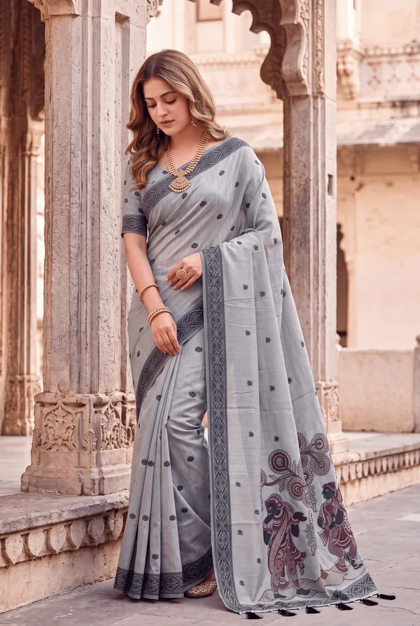 Premium_Soft_Muga_Cotton_sarees_with_Beautiful_Colourfull_3D_Woven_Design_Pallu_With_Attractive_All_Over_Resham_Weaving_Butti_Design_With_Resham_Weaving_Border_And_Running_Blouse_With_Fancy_Tassels