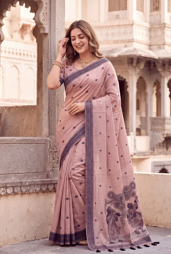 Premium_Soft_Muga_Cotton_sarees_with_Beautiful_Colourfull_3D_Woven_Design_Pallu_With_Attractive_All_Over_Resham_Weaving_Butti_Design_With_Resham_Weaving_Border_And_Running_Blouse_With_Fancy_Tassels