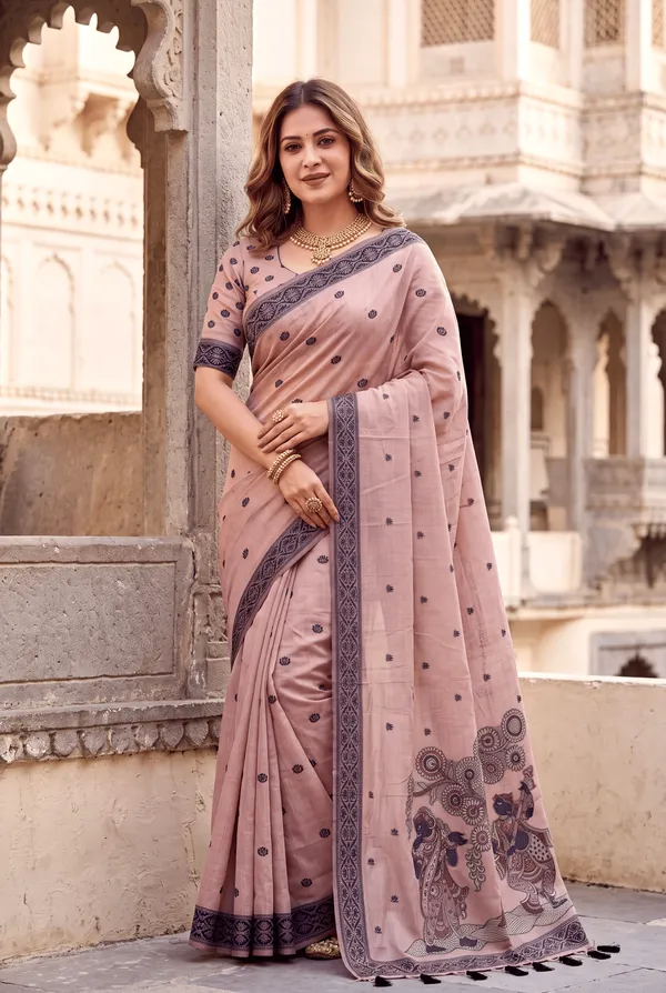 Premium_Soft_Muga_Cotton_sarees_with_Beautiful_Colourfull_3D_Woven_Design_Pallu_With_Attractive_All_Over_Resham_Weaving_Butti_Design_With_Resham_Weaving_Border_And_Running_Blouse_With_Fancy_Tassels