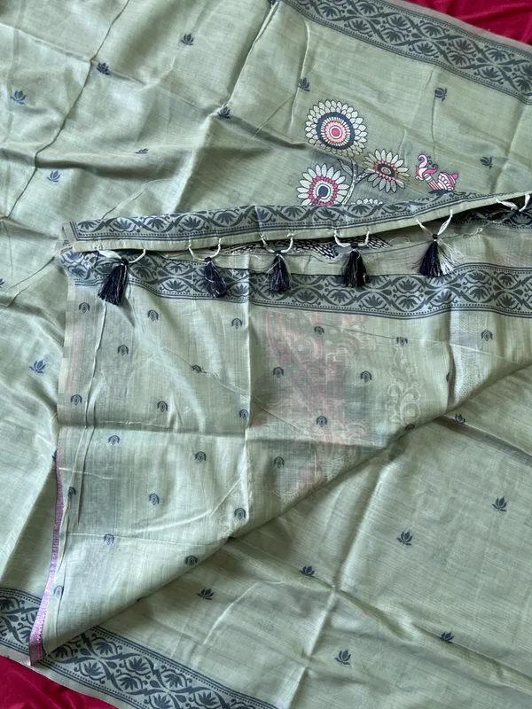 Premium_Soft_Muga_Cotton_sarees_with_Beautiful_Colourfull_3D_Woven_Design_Pallu_With_Attractive_All_Over_Resham_Weaving_Butti_Design_With_Resham_Weaving_Border_And_Running_Blouse_With_Fancy_Tassels
