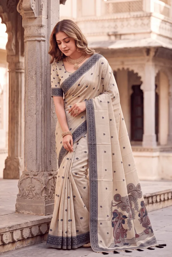 Premium_Soft_Muga_Cotton_sarees_with_Beautiful_Colourfull_3D_Woven_Design_Pallu_With_Attractive_All_Over_Resham_Weaving_Butti_Design_With_Resham_Weaving_Border_And_Running_Blouse_With_Fancy_Tassels