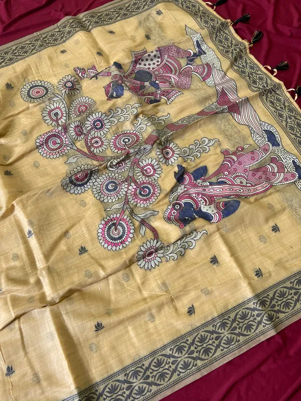 Premium_Soft_Muga_Cotton_sarees_with_Beautiful_Colourfull_3D_Woven_Design_Pallu_With_Attractive_All_Over_Resham_Weaving_Butti_Design_With_Resham_Weaving_Border_And_Running_Blouse_With_Fancy_Tassels