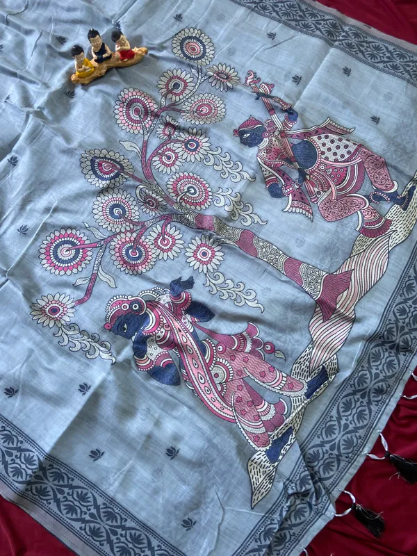 Premium_Soft_Muga_Cotton_sarees_with_Beautiful_Colourfull_3D_Woven_Design_Pallu_With_Attractive_All_Over_Resham_Weaving_Butti_Design_With_Resham_Weaving_Border_And_Running_Blouse_With_Fancy_Tassels