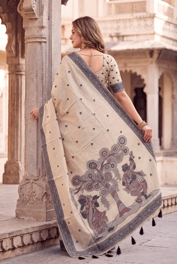Premium_Soft_Muga_Cotton_sarees_with_Beautiful_Colourfull_3D_Woven_Design_Pallu_With_Attractive_All_Over_Resham_Weaving_Butti_Design_With_Resham_Weaving_Border_And_Running_Blouse_With_Fancy_Tassels