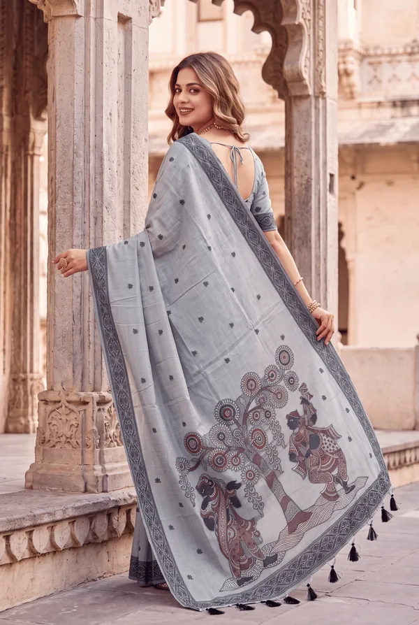 Premium_Soft_Muga_Cotton_sarees_with_Beautiful_Colourfull_3D_Woven_Design_Pallu_With_Attractive_All_Over_Resham_Weaving_Butti_Design_With_Resham_Weaving_Border_And_Running_Blouse_With_Fancy_Tassels