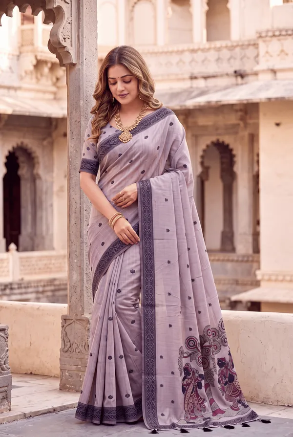 Premium_Soft_Muga_Cotton_sarees_with_Beautiful_Colourfull_3D_Woven_Design_Pallu_With_Attractive_All_Over_Resham_Weaving_Butti_Design_With_Resham_Weaving_Border_And_Running_Blouse_With_Fancy_Tassels