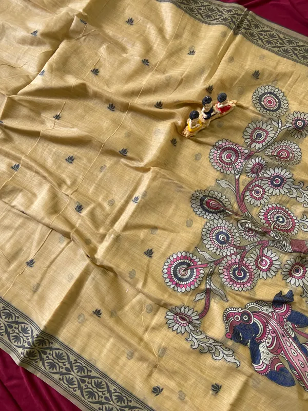 Premium_Soft_Muga_Cotton_sarees_with_Beautiful_Colourfull_3D_Woven_Design_Pallu_With_Attractive_All_Over_Resham_Weaving_Butti_Design_With_Resham_Weaving_Border_And_Running_Blouse_With_Fancy_Tassels
