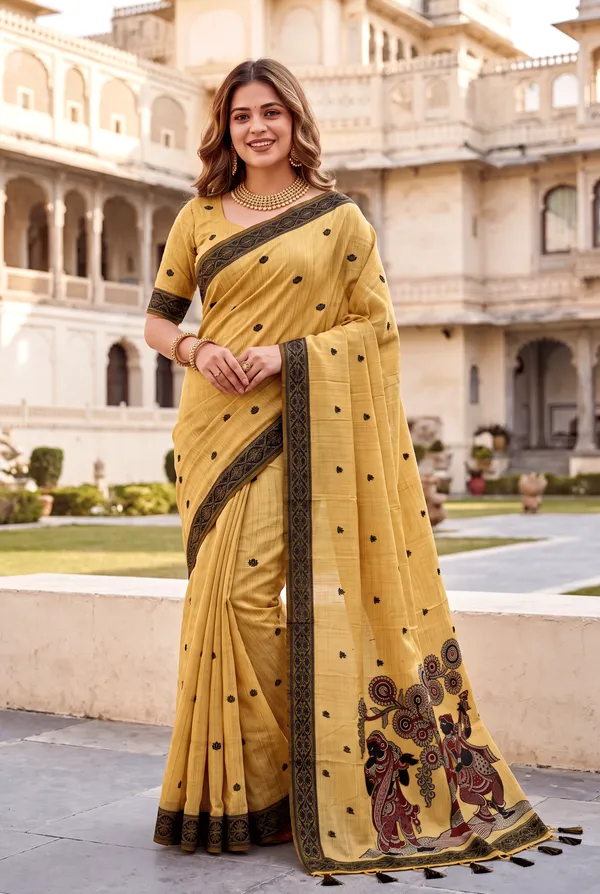 Premium_Soft_Muga_Cotton_sarees_with_Beautiful_Colourfull_3D_Woven_Design_Pallu_With_Attractive_All_Over_Resham_Weaving_Butti_Design_With_Resham_Weaving_Border_And_Running_Blouse_With_Fancy_Tassels