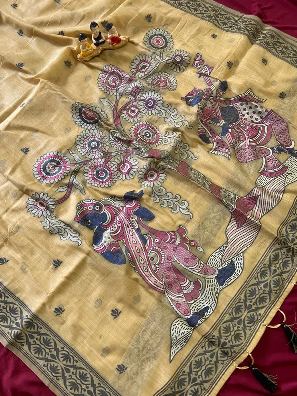 Premium_Soft_Muga_Cotton_sarees_with_Beautiful_Colourfull_3D_Woven_Design_Pallu_With_Attractive_All_Over_Resham_Weaving_Butti_Design_With_Resham_Weaving_Border_And_Running_Blouse_With_Fancy_Tassels