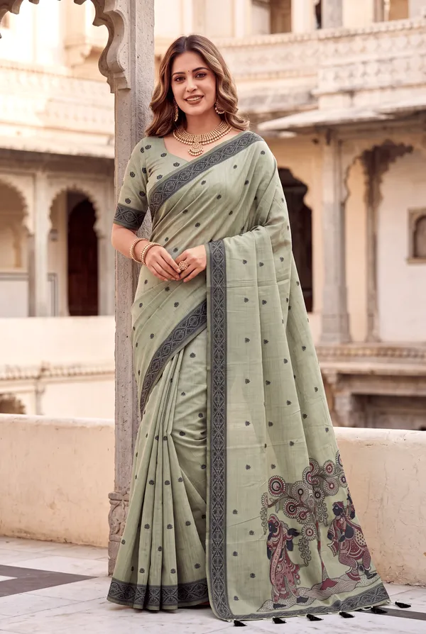 Premium_Soft_Muga_Cotton_sarees_with_Beautiful_Colourfull_3D_Woven_Design_Pallu_With_Attractive_All_Over_Resham_Weaving_Butti_Design_With_Resham_Weaving_Border_And_Running_Blouse_With_Fancy_Tassels