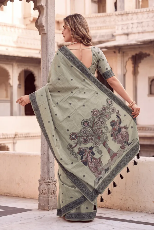 Premium_Soft_Muga_Cotton_sarees_with_Beautiful_Colourfull_3D_Woven_Design_Pallu_With_Attractive_All_Over_Resham_Weaving_Butti_Design_With_Resham_Weaving_Border_And_Running_Blouse_With_Fancy_Tassels