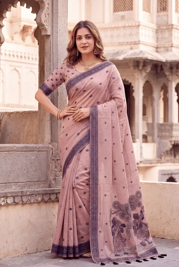 Premium_Soft_Muga_Cotton_sarees_with_Beautiful_Colourfull_3D_Woven_Design_Pallu_With_Attractive_All_Over_Resham_Weaving_Butti_Design_With_Resham_Weaving_Border_And_Running_Blouse_With_Fancy_Tassels