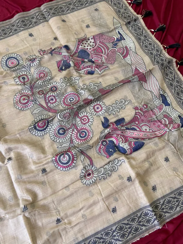 Premium_Soft_Muga_Cotton_sarees_with_Beautiful_Colourfull_3D_Woven_Design_Pallu_With_Attractive_All_Over_Resham_Weaving_Butti_Design_With_Resham_Weaving_Border_And_Running_Blouse_With_Fancy_Tassels