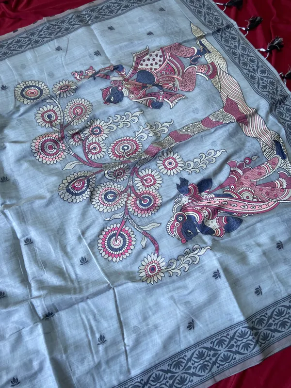 Premium_Soft_Muga_Cotton_sarees_with_Beautiful_Colourfull_3D_Woven_Design_Pallu_With_Attractive_All_Over_Resham_Weaving_Butti_Design_With_Resham_Weaving_Border_And_Running_Blouse_With_Fancy_Tassels