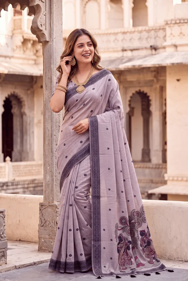 Premium_Soft_Muga_Cotton_sarees_with_Beautiful_Colourfull_3D_Woven_Design_Pallu_With_Attractive_All_Over_Resham_Weaving_Butti_Design_With_Resham_Weaving_Border_And_Running_Blouse_With_Fancy_Tassels