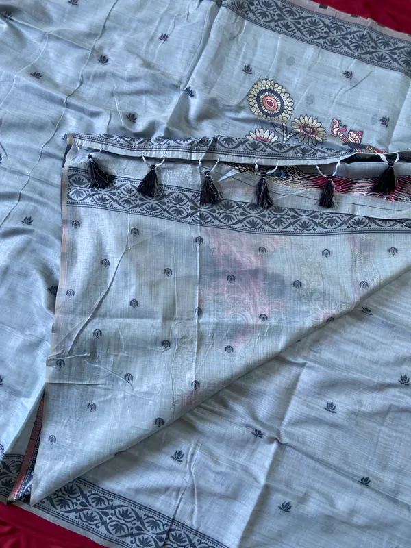 Premium_Soft_Muga_Cotton_sarees_with_Beautiful_Colourfull_3D_Woven_Design_Pallu_With_Attractive_All_Over_Resham_Weaving_Butti_Design_With_Resham_Weaving_Border_And_Running_Blouse_With_Fancy_Tassels