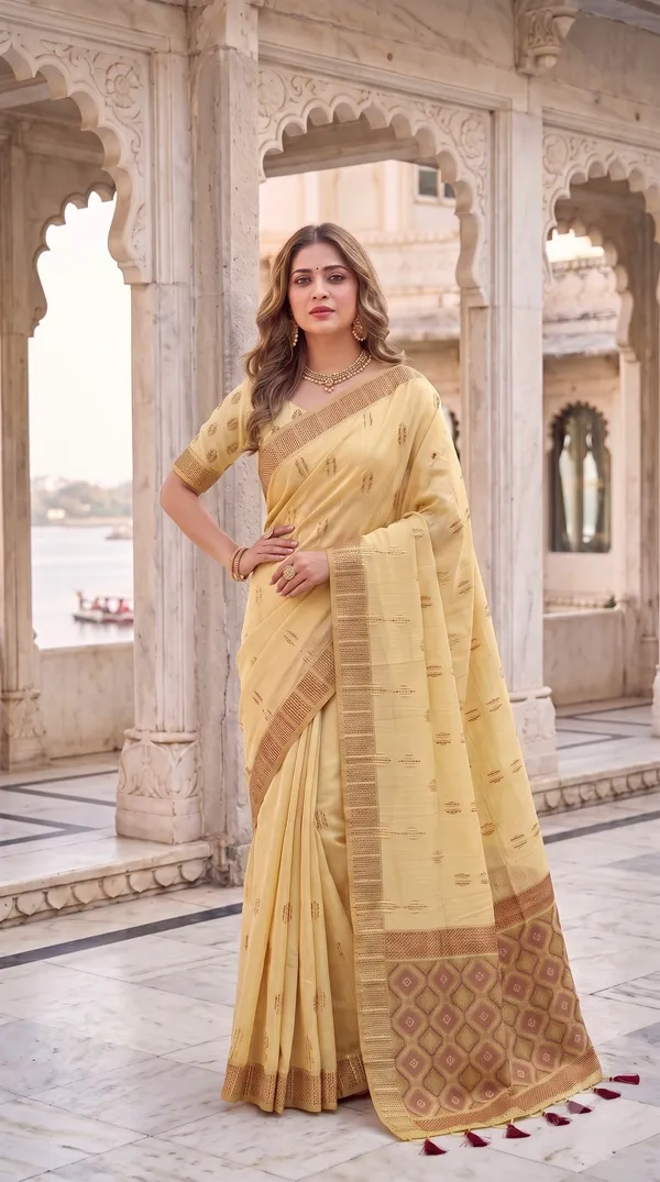 Bhumika_Yellow_–_Wedding_Special_|_Premium_Soft_Muga_Cotton_Saree_with_Colourful_3D_Woven_Small_Motifs_Pallu,_All-Over_Resham_Weaving_Butti_Design