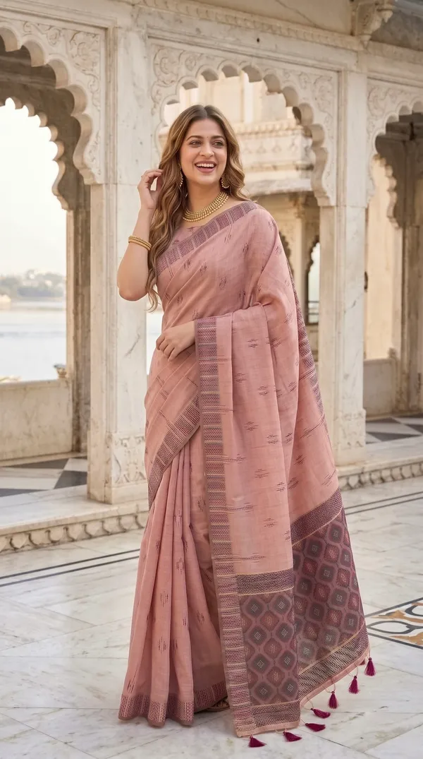 Bhumika_Peach_–_Wedding_Special_|_Premium_Soft_Muga_Cotton_Saree_with_Colourful_3D_Woven_Small_Motifs_Pallu,_All-Over_Resham_Weaving_Butti_Design