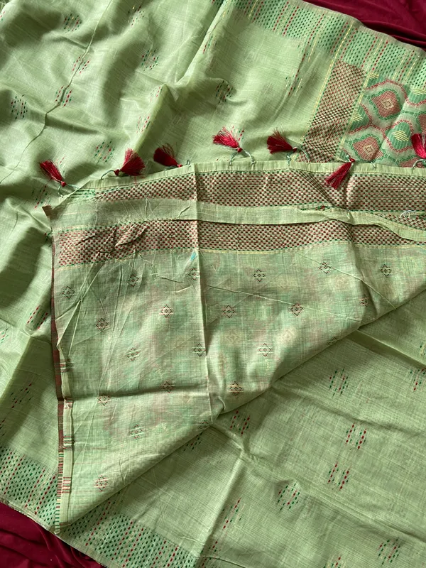 Bhumika_Pista_Green_–_Wedding_Special_|_Premium_Soft_Muga_Cotton_Saree_with_Colourful_3D_Woven_Small_Motifs_Pallu