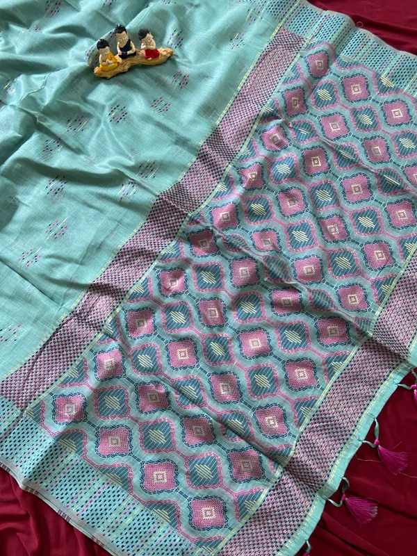 Bhumika_Sky_Blue_–_Wedding_Special_|_Premium_Soft_Muga_Cotton_Saree_with_Colourful_3D_Woven_Small_Motifs_Pallu,_All-Over_Resham_Weaving_Butti_Design