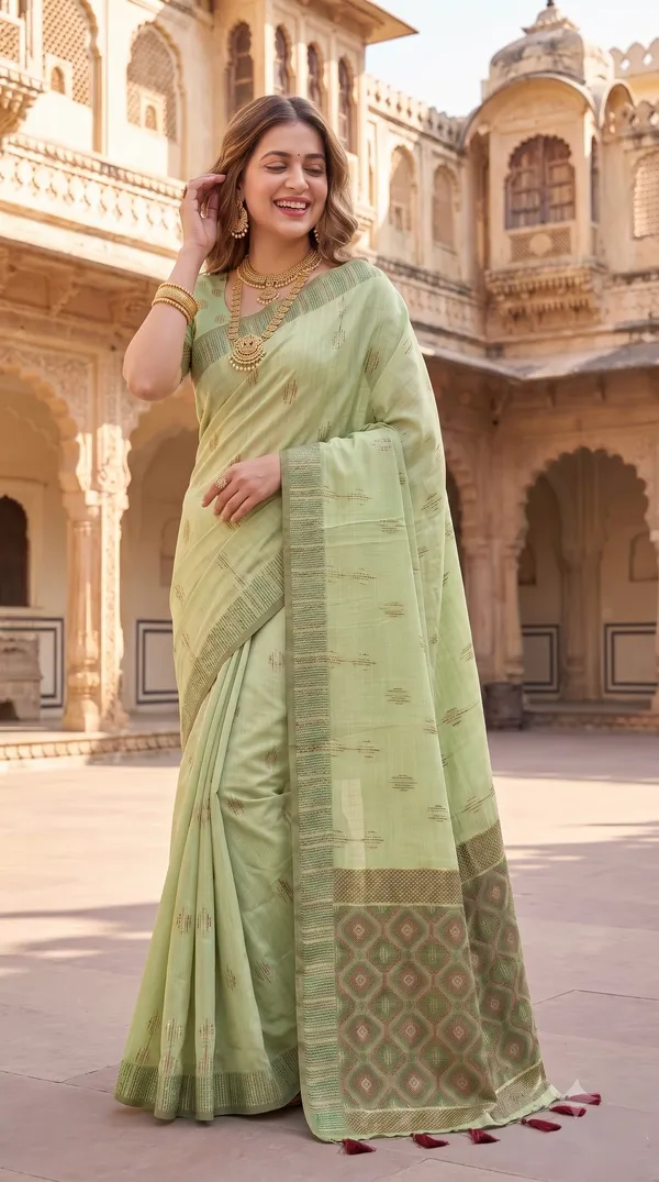 Bhumika_Pista_Green_–_Wedding_Special_|_Premium_Soft_Muga_Cotton_Saree_with_Colourful_3D_Woven_Small_Motifs_Pallu
