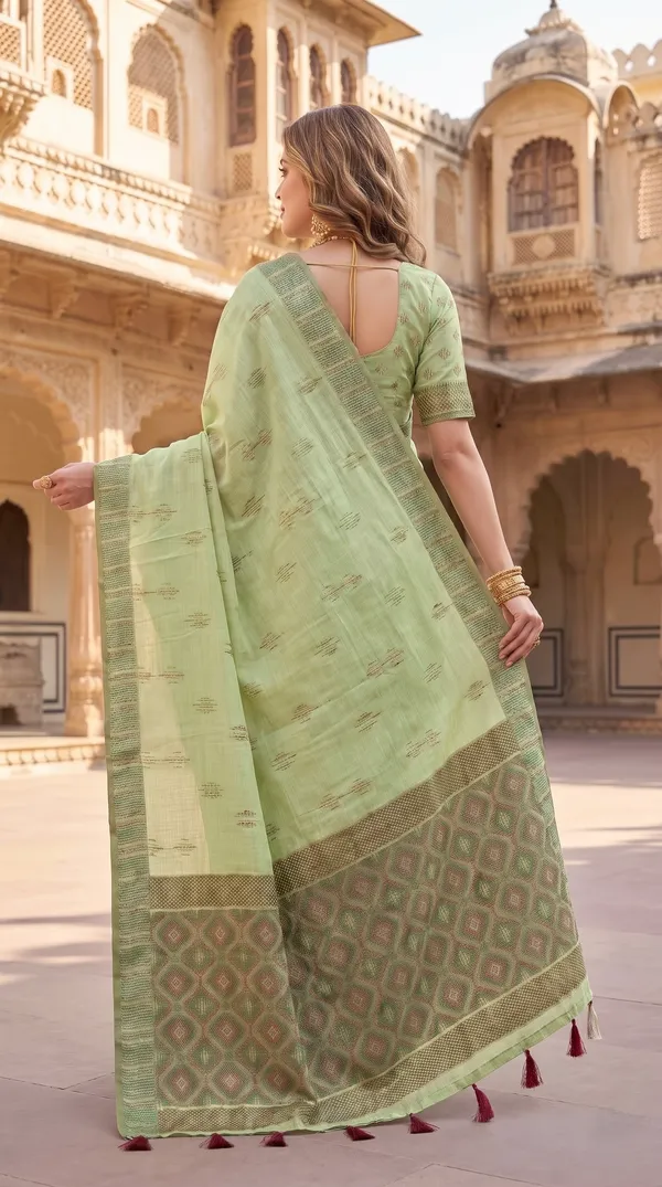 Bhumika_Pista_Green_–_Wedding_Special_|_Premium_Soft_Muga_Cotton_Saree_with_Colourful_3D_Woven_Small_Motifs_Pallu