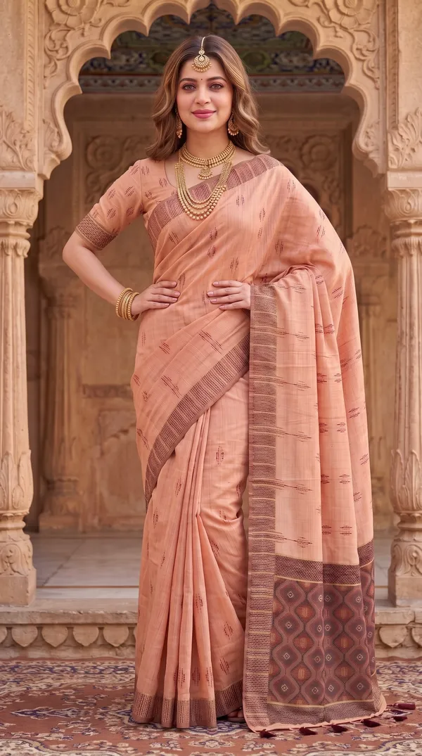 Bhumika_Orange_–_Wedding_Special_|_Premium_Soft_Muga_Cotton_Saree_with_Colourful_3D_Woven_Small_Motifs_Pallu,_All-Over_Resham_Weaving_Butti_Design