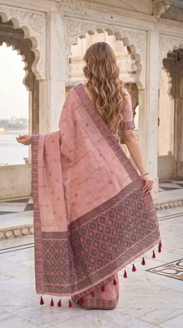 Bhumika_Peach_–_Wedding_Special_|_Premium_Soft_Muga_Cotton_Saree_with_Colourful_3D_Woven_Small_Motifs_Pallu,_All-Over_Resham_Weaving_Butti_Design