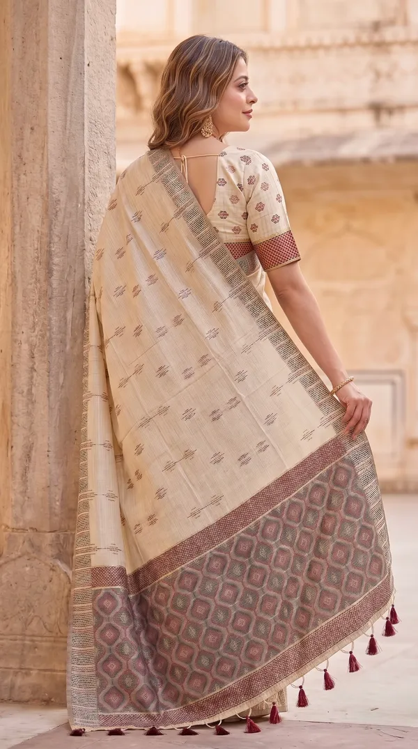 Bhumika_Cream_–_Wedding_Special_|_Premium_Soft_Muga_Cotton_Saree_with_Colourful_3D_Woven_Small_Motifs_Pallu,_All-Over_Resham_Weaving_Butti_Design