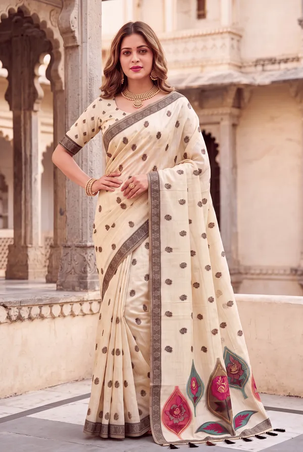 Divyanshi_Cream_–_Divine_Wedding_Special_|_Premium_Soft_Muga_Cotton_Saree_with_Colourful_Digital_Weaving_Work_Pallu,_Resham_Weaving_Border