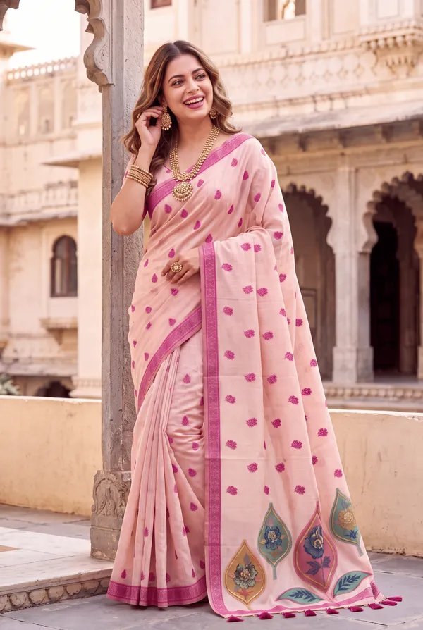 Divyanshi_Pink_–_Divine_Wedding_Special_|_Premium_Soft_Muga_Cotton_Saree_with_Colourful_Digital_Weaving_Work_Pallu,_Resham_Weaving_Border