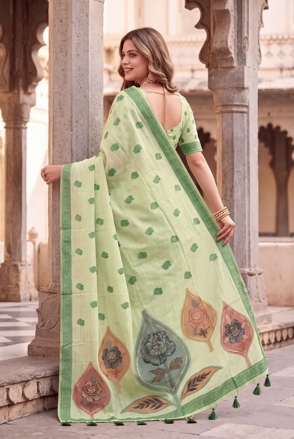 Divyanshi_Pista_Green_–_Divine_Wedding_Special_|_Premium_Soft_Muga_Cotton_Saree_with_Colourful_Digital_Weaving_Work_Pallu,_Resham_Weaving_Border