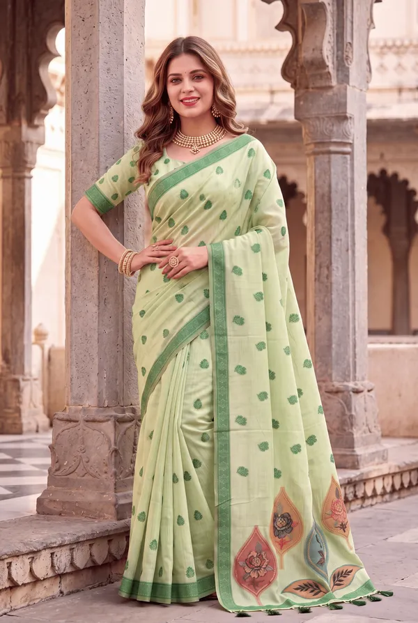 Divyanshi_Pista_Green_–_Divine_Wedding_Special_|_Premium_Soft_Muga_Cotton_Saree_with_Colourful_Digital_Weaving_Work_Pallu,_Resham_Weaving_Border