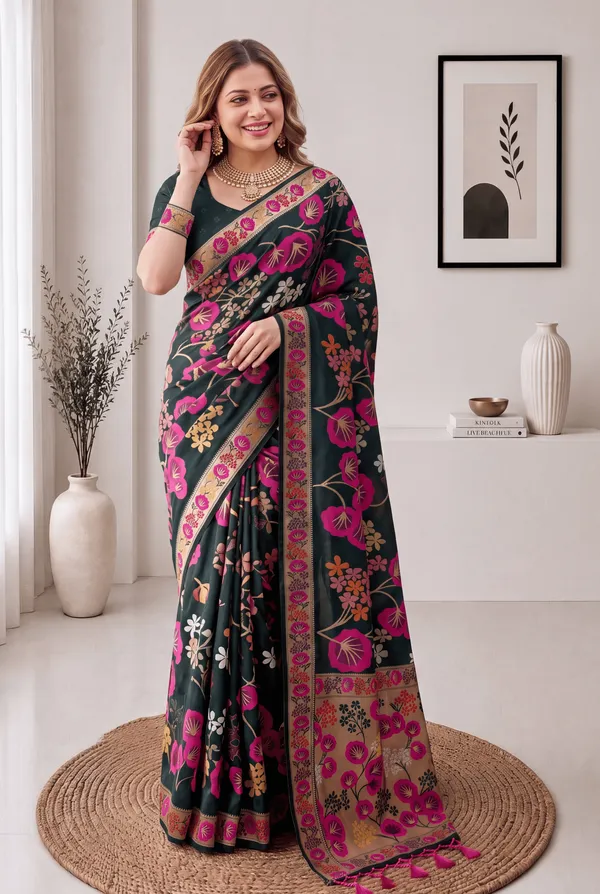 Premium_Soft_Silk_sarees_with_Beautiful_Pallu_Weaving_Zari_With_Attractive_Flower_Design_And_Weaving_Design_Blouse_With_Tassels