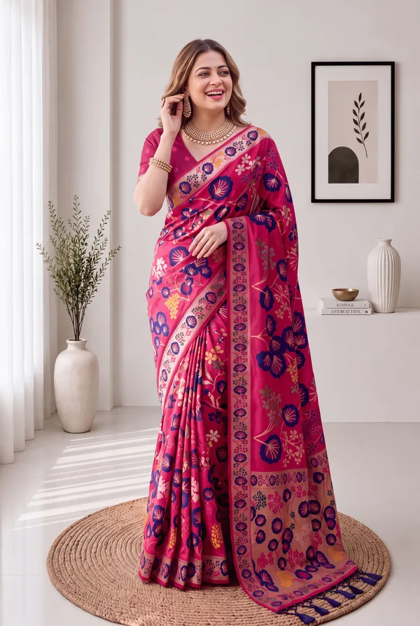 Premium_Soft_Silk_sarees_with_Beautiful_Pallu_Weaving_Zari_With_Attractive_Flower_Design_And_Weaving_Design_Blouse_With_Tassels